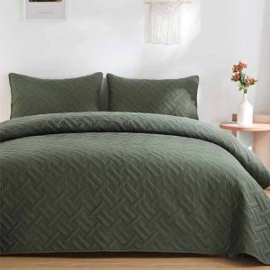 Olive Green Soft Summer Coverlet Set with Ultrasonic Quilting Techn - perfectextile