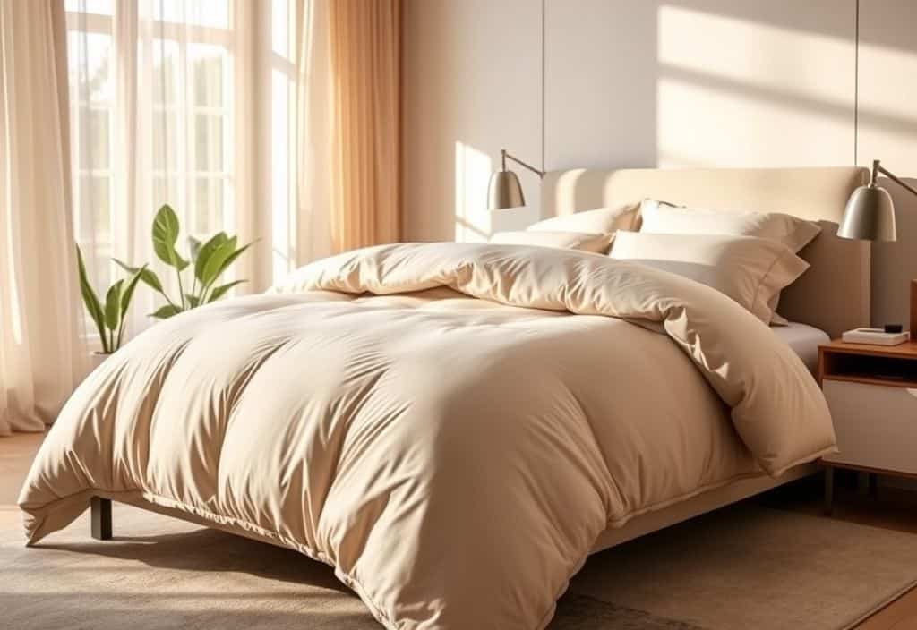 The Advantages of Microfiber Comforter Sets: Why We Believe They’re the Best Choice for Your Business 1 A luxurious bedroom scene featuring a soft plush microfiber comforter set in neutral tones - perfectextile