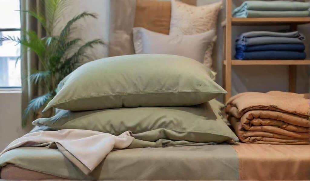 An eco conscious textile showroom featuring sustainable microfiber bedding - perfectextile