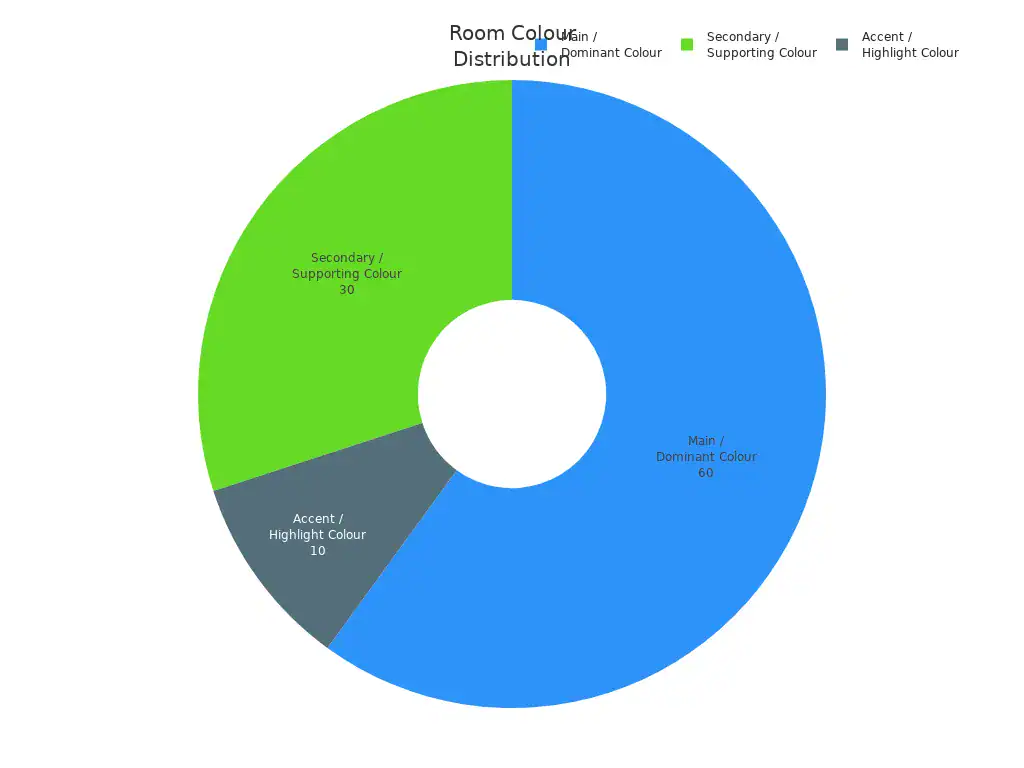 Pie chart showing recommended colour distribution for room design