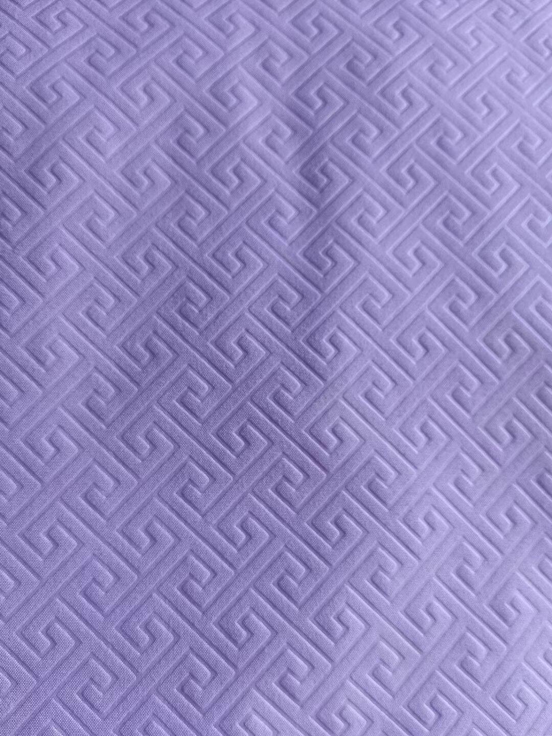 Embossed polyester microfiber fabric - Greek key geometric pattern in lavender