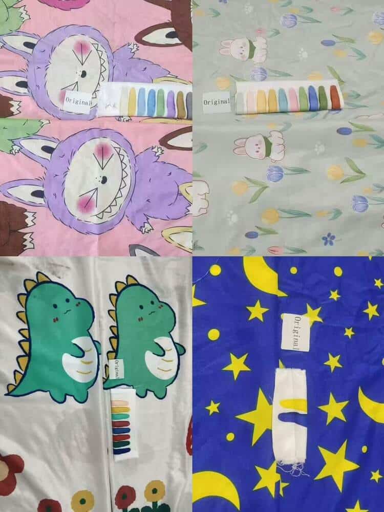 printed microfiber fabric pattern and color swatch quality check