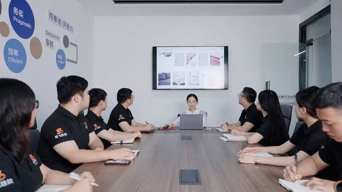 Perfectextile team — order discussion and fabric review